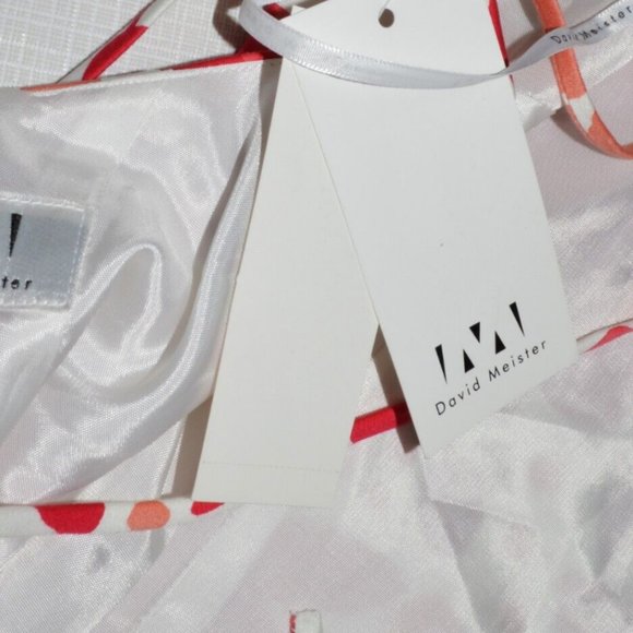 DAVID MEISTER NEW NWT SZ 8 M MEDIUM WHITE CORAL MINI HALTER SUMMER DRESS - Picture 7 of 9